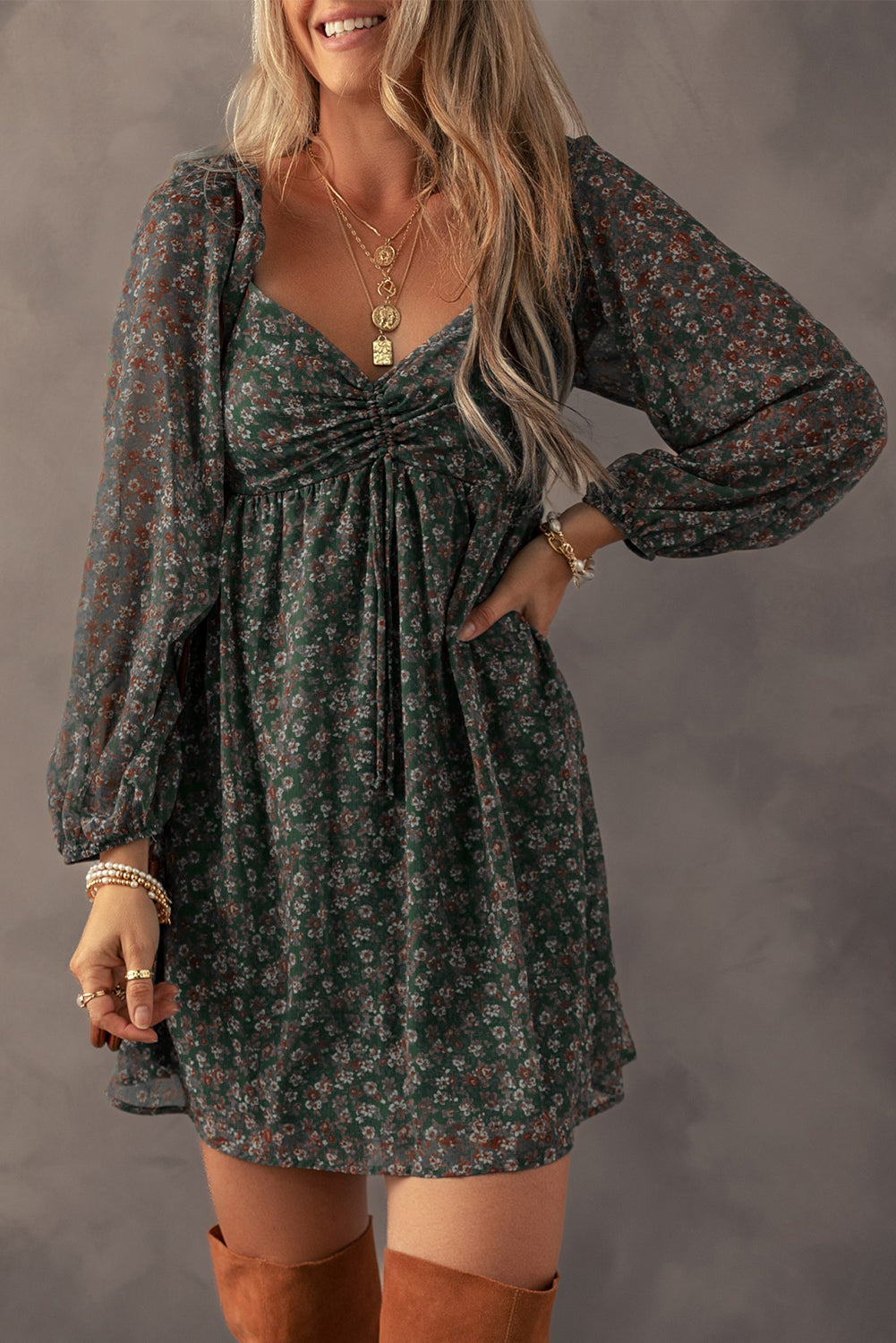 Green Floral Mini Dress