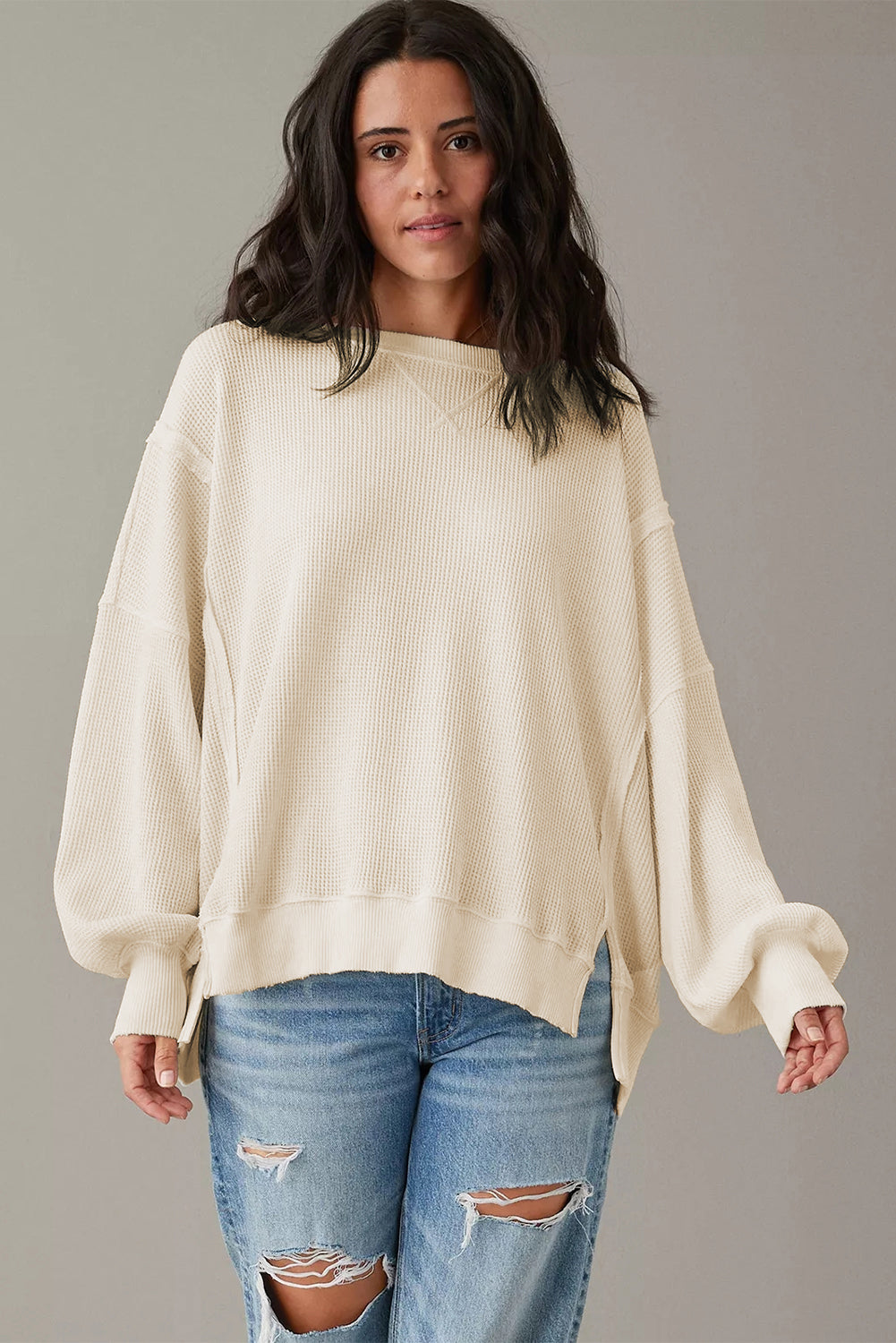 Waffle Knit Oversized Crewneck