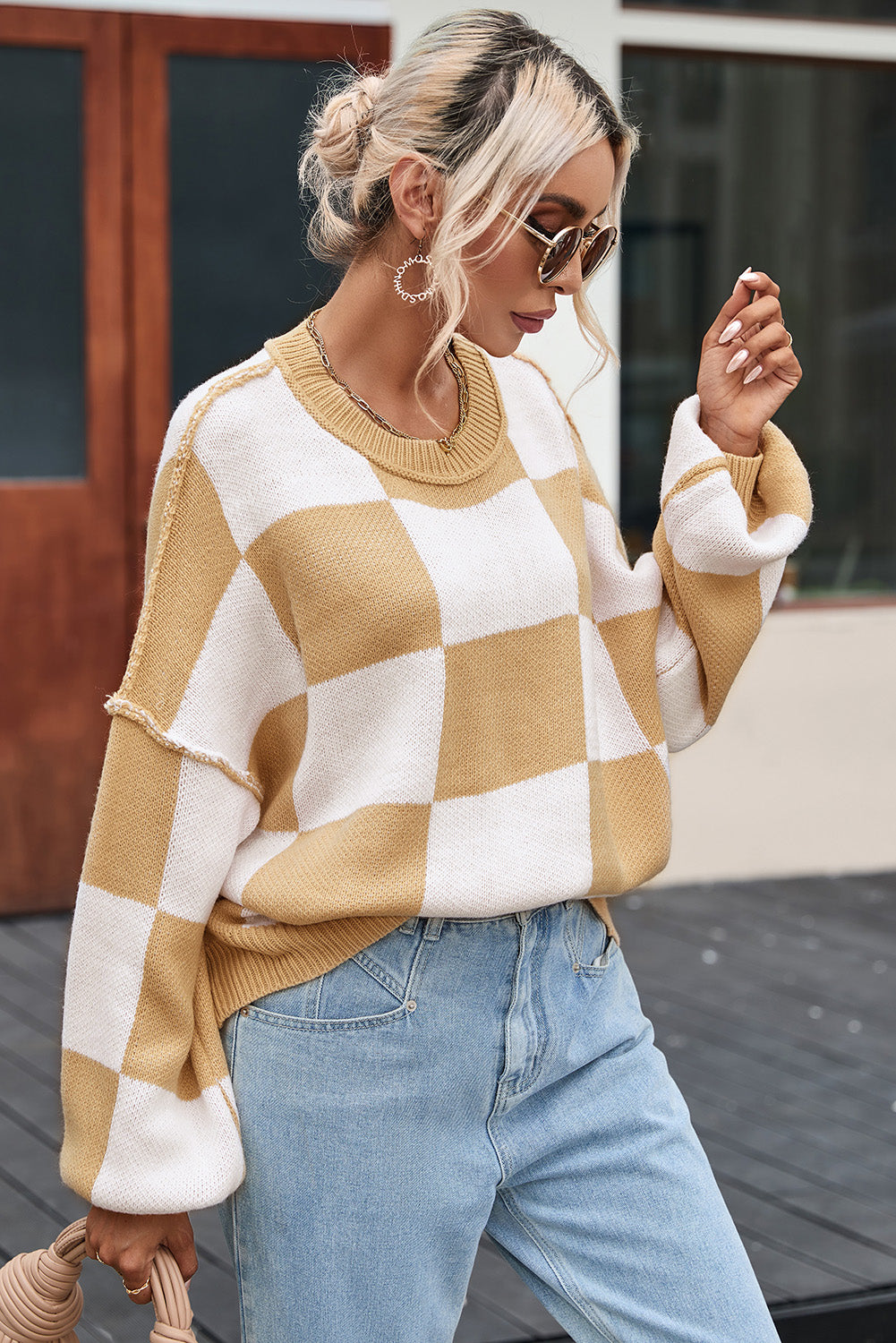 Khaki Checkered Sweater