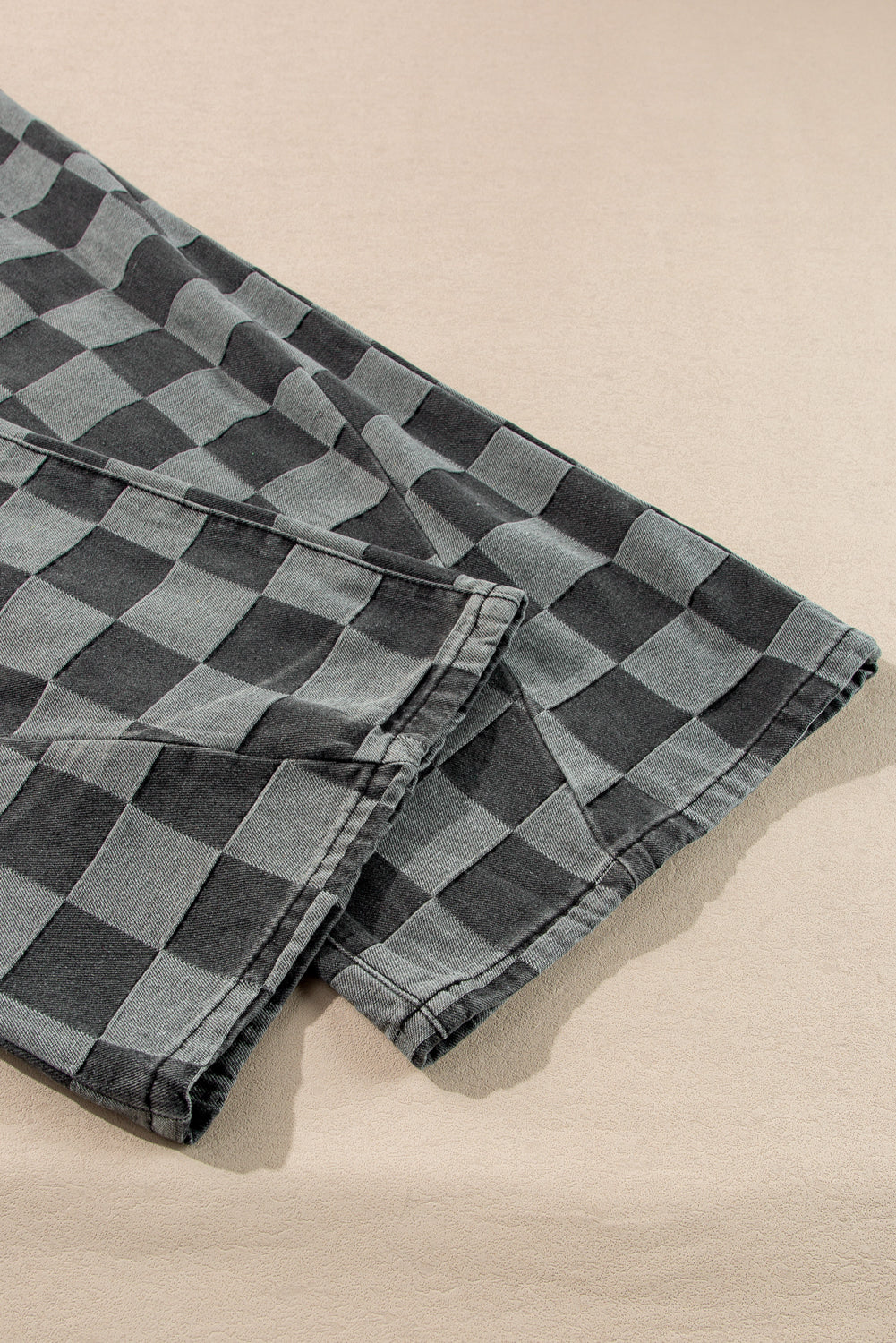 Checkered Denim Wide Leg Jeans