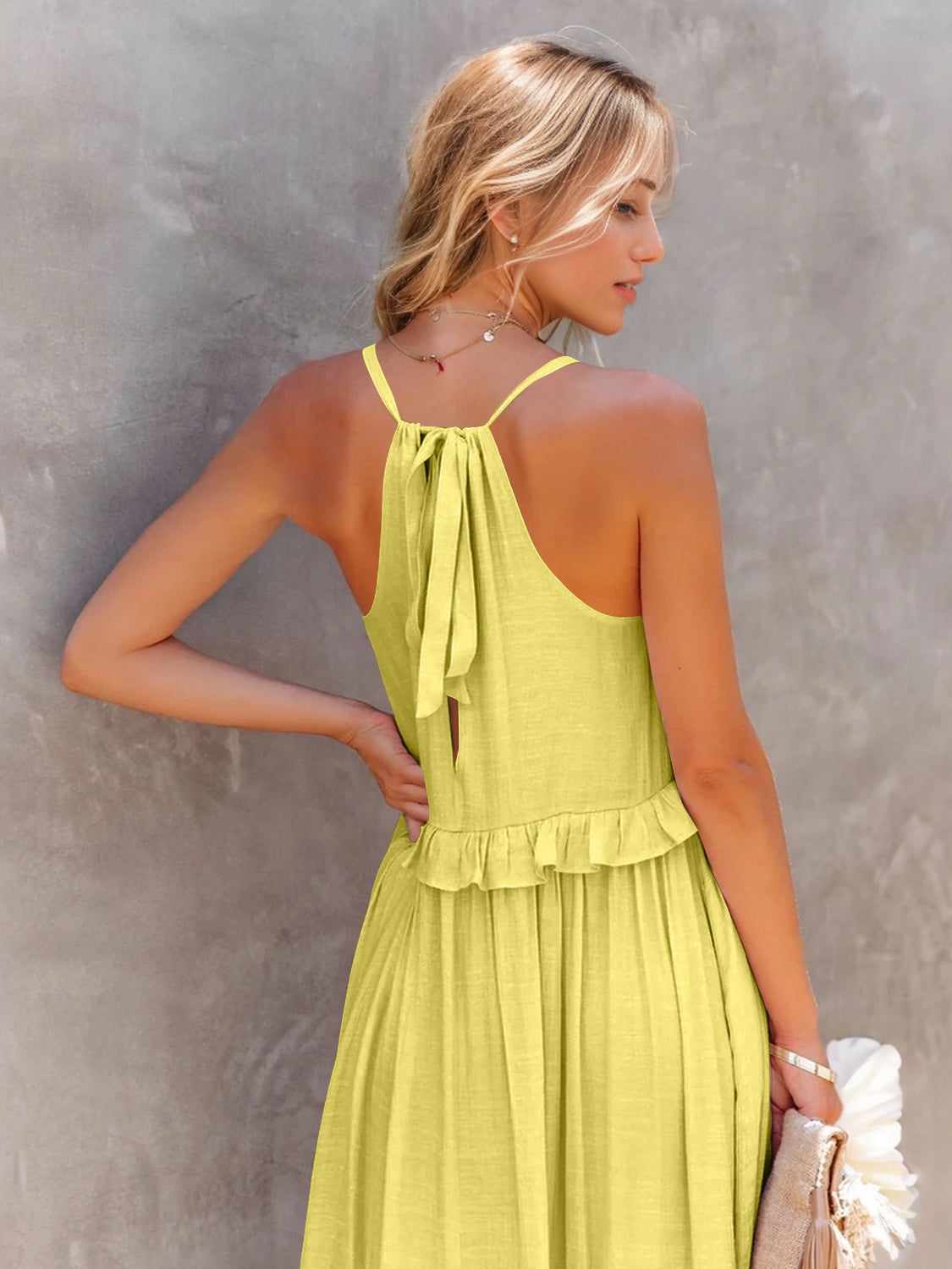 Ruffled Sleeveless Maxi Dress with Pockets