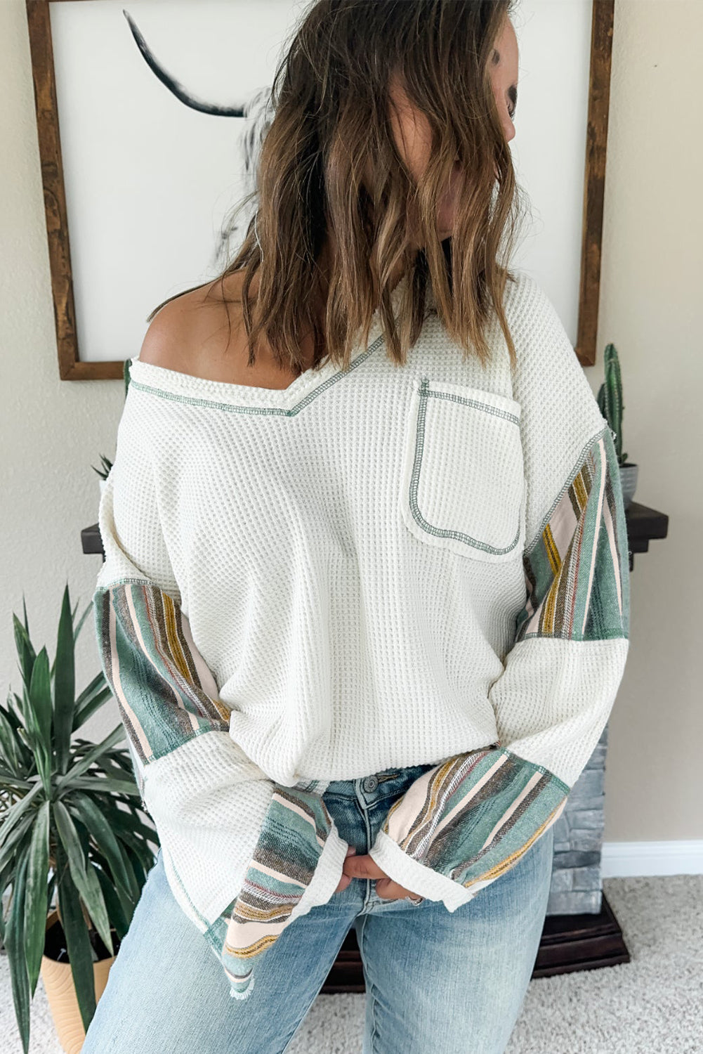 Patchwork Waffle Knit Top