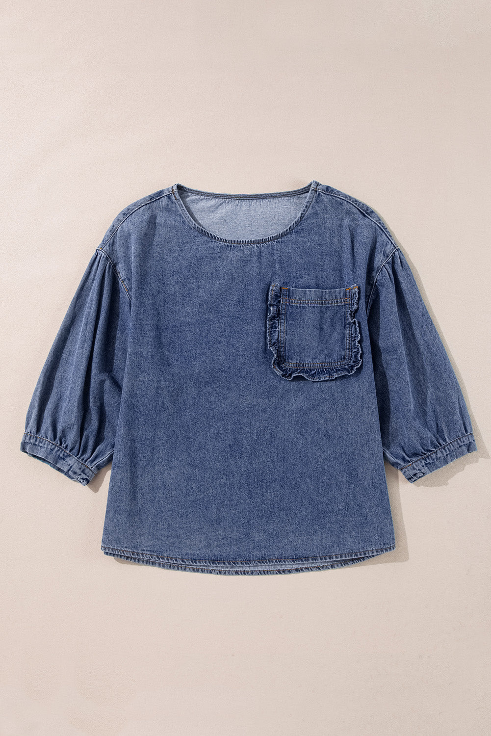 Ruffled Pocket Denim Blouse