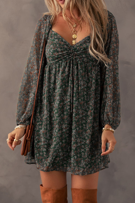 Green Floral Mini Dress