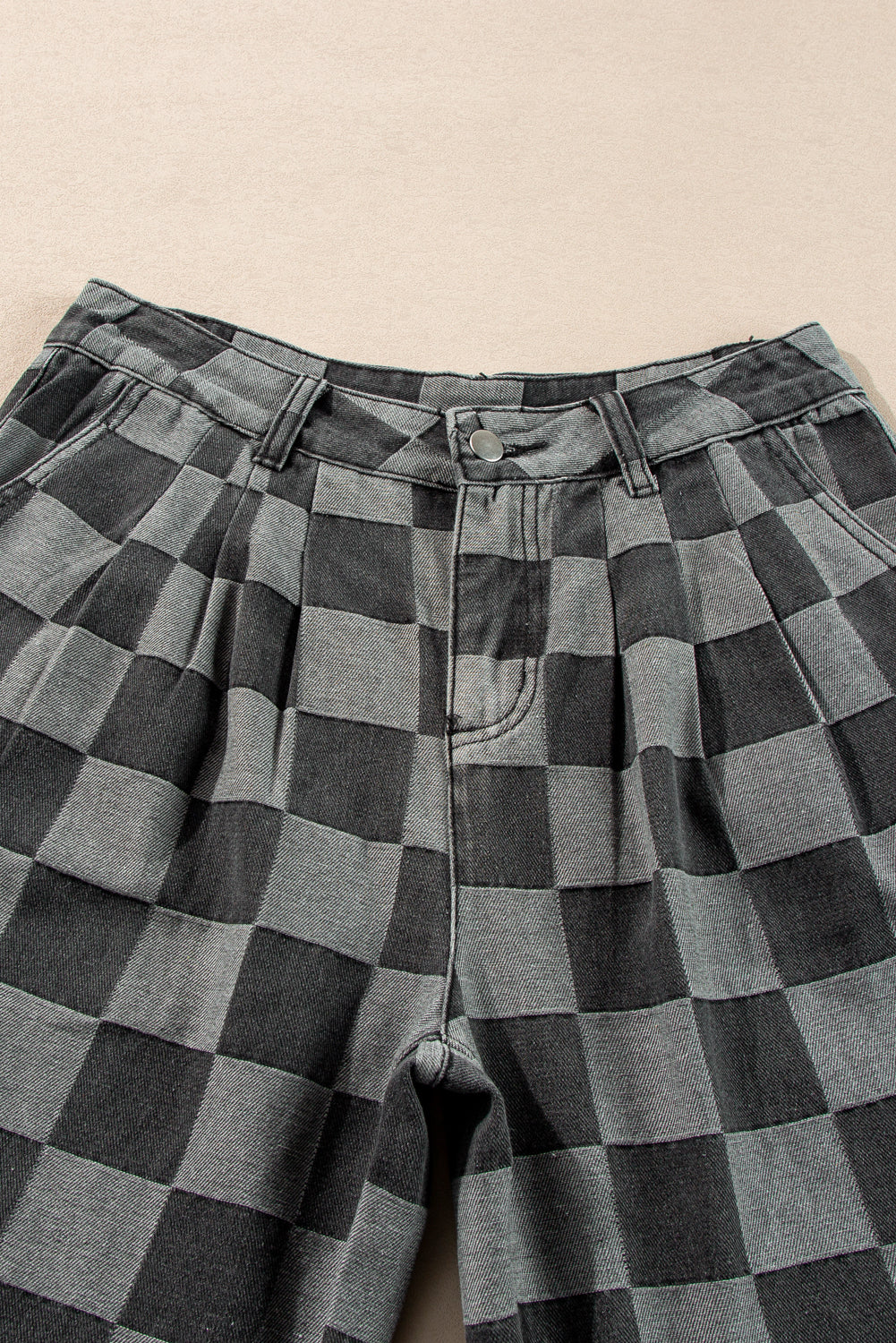 Checkered Denim Wide Leg Jeans