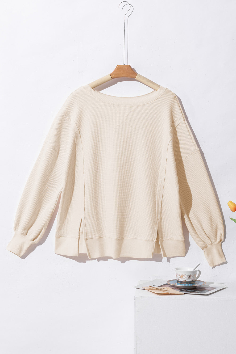 Waffle Knit Oversized Crewneck