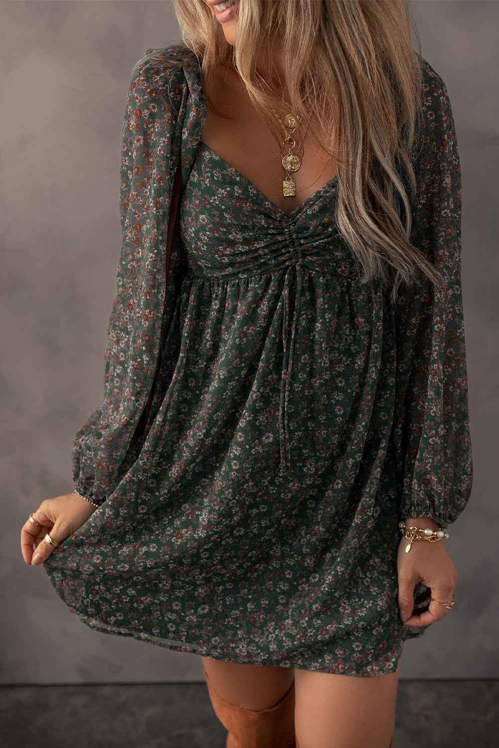 Green Floral Mini Dress