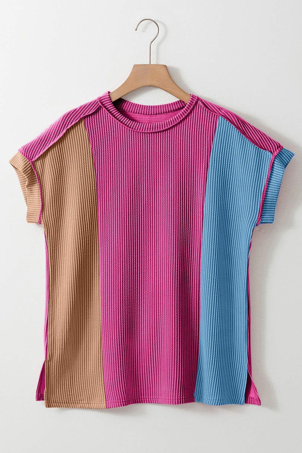 Color Block Round Neck Short Sleeve T-Shirt