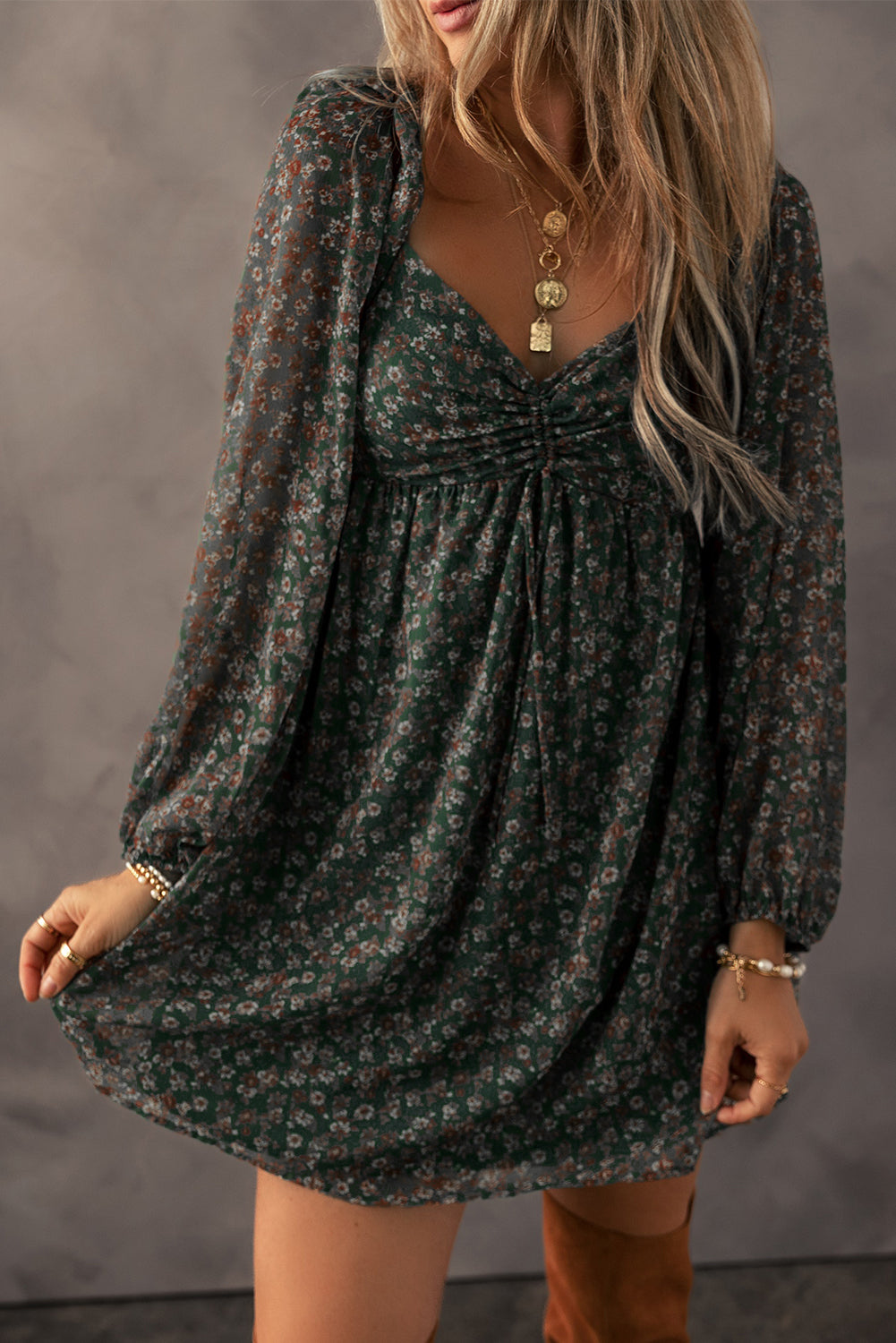 Green Floral Mini Dress