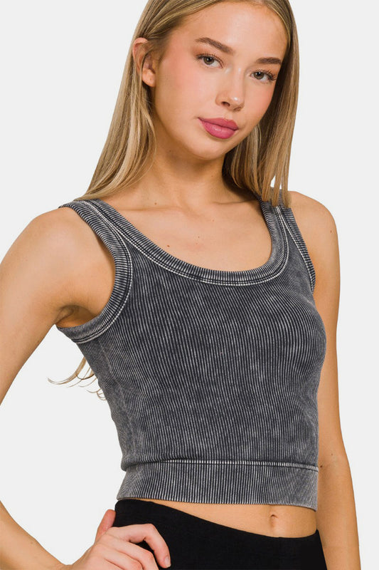 Washed Scoop Neck Wide Strap Tank