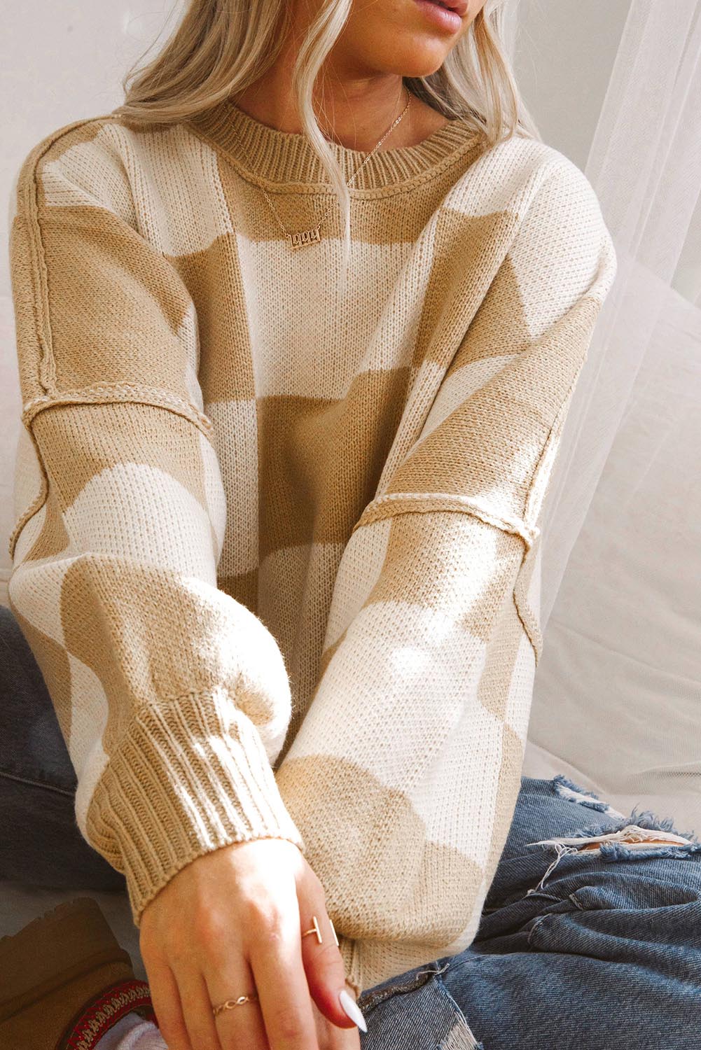 Khaki Checkered Sweater