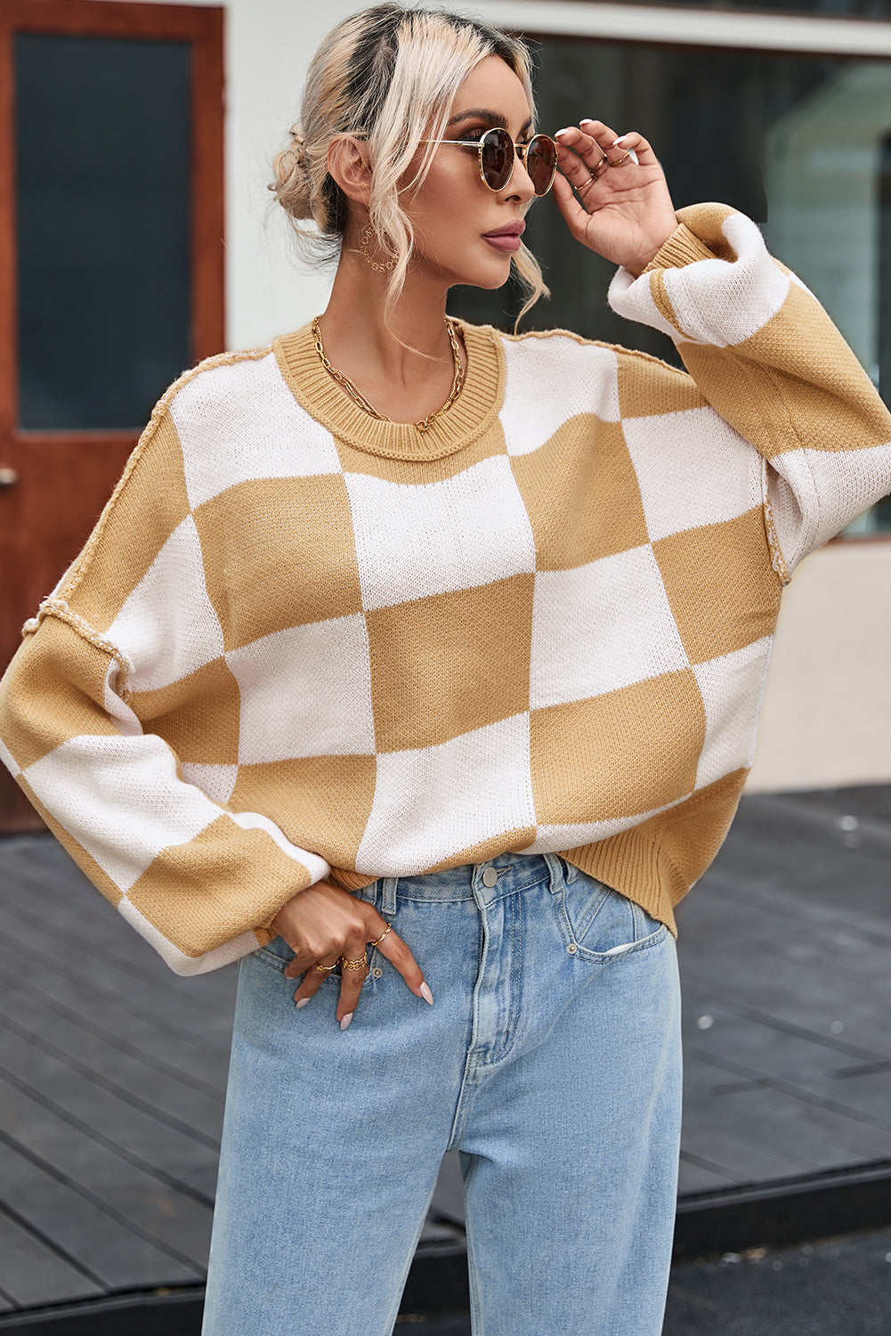 Khaki Checkered Sweater