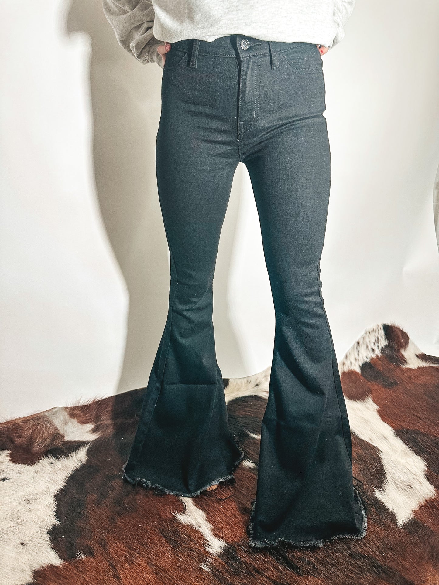 Black High Rise Super Flare Denim Pants