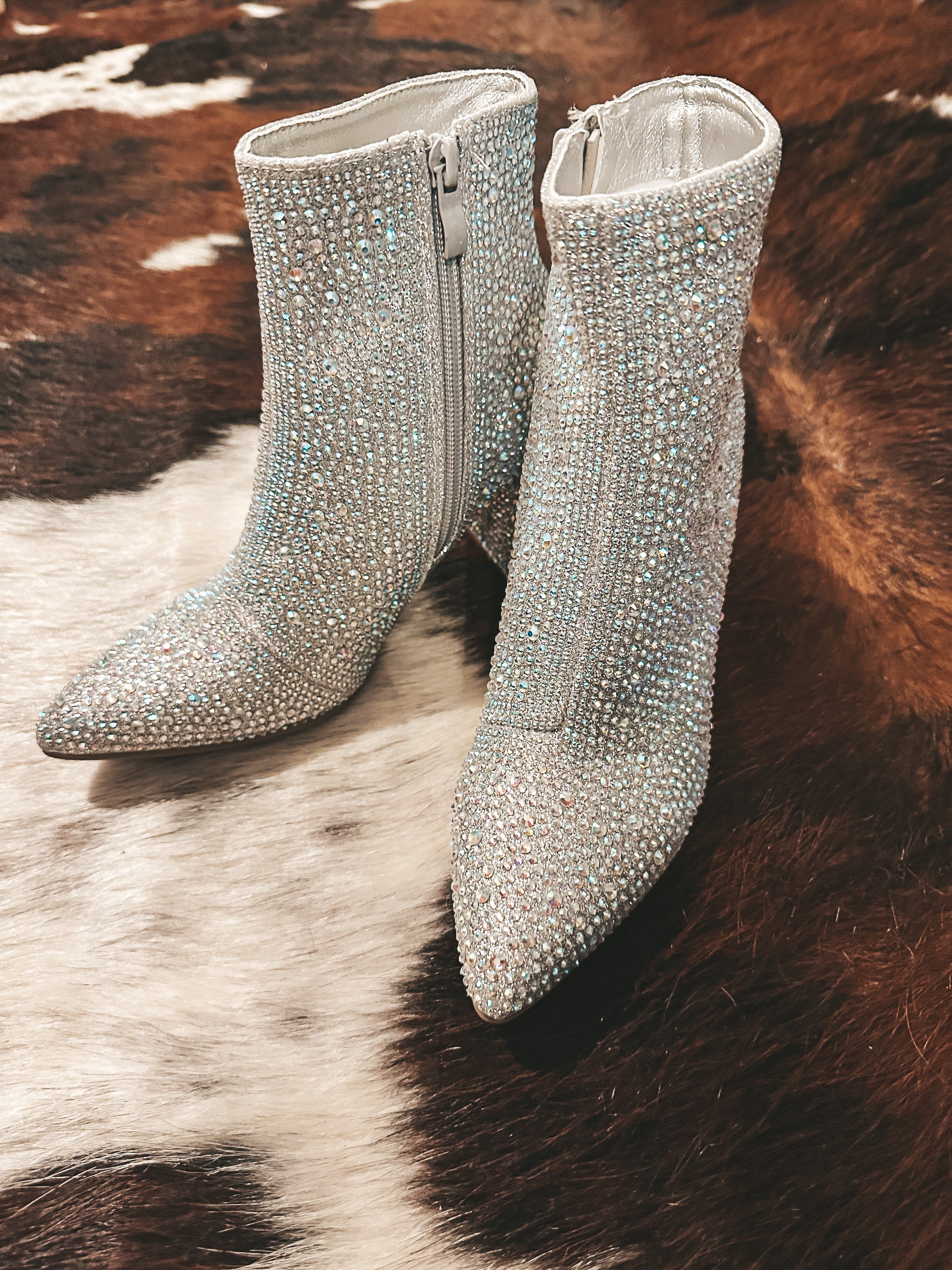 Silver shop rhinestone booties